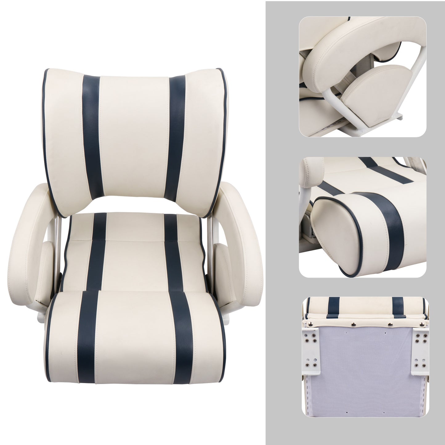 Marine Flip-Up Helm Seat Adjustable Boat Captain Chair with Armrests Luxury Yacht Passenger Seat