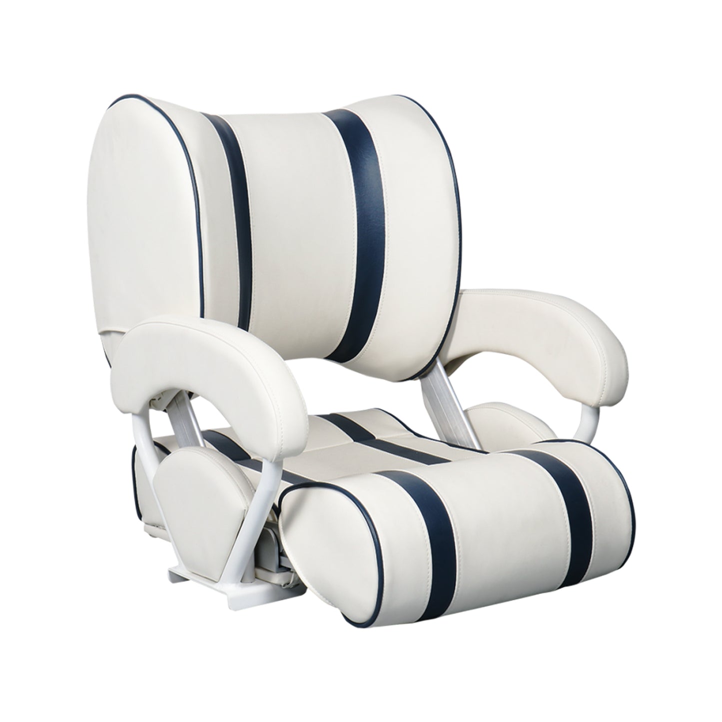 Marine Flip-Up Helm Seat Adjustable Boat Captain Chair with Armrests Luxury Yacht Passenger Seat