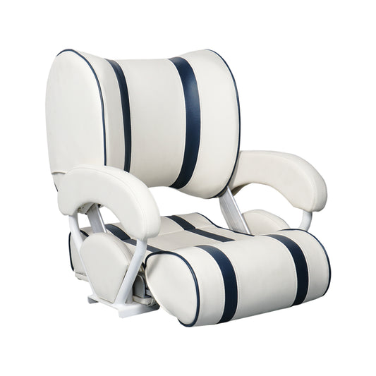 Marine Flip-Up Helm Seat Adjustable Boat Captain Chair with Armrests Luxury Yacht Passenger Seat